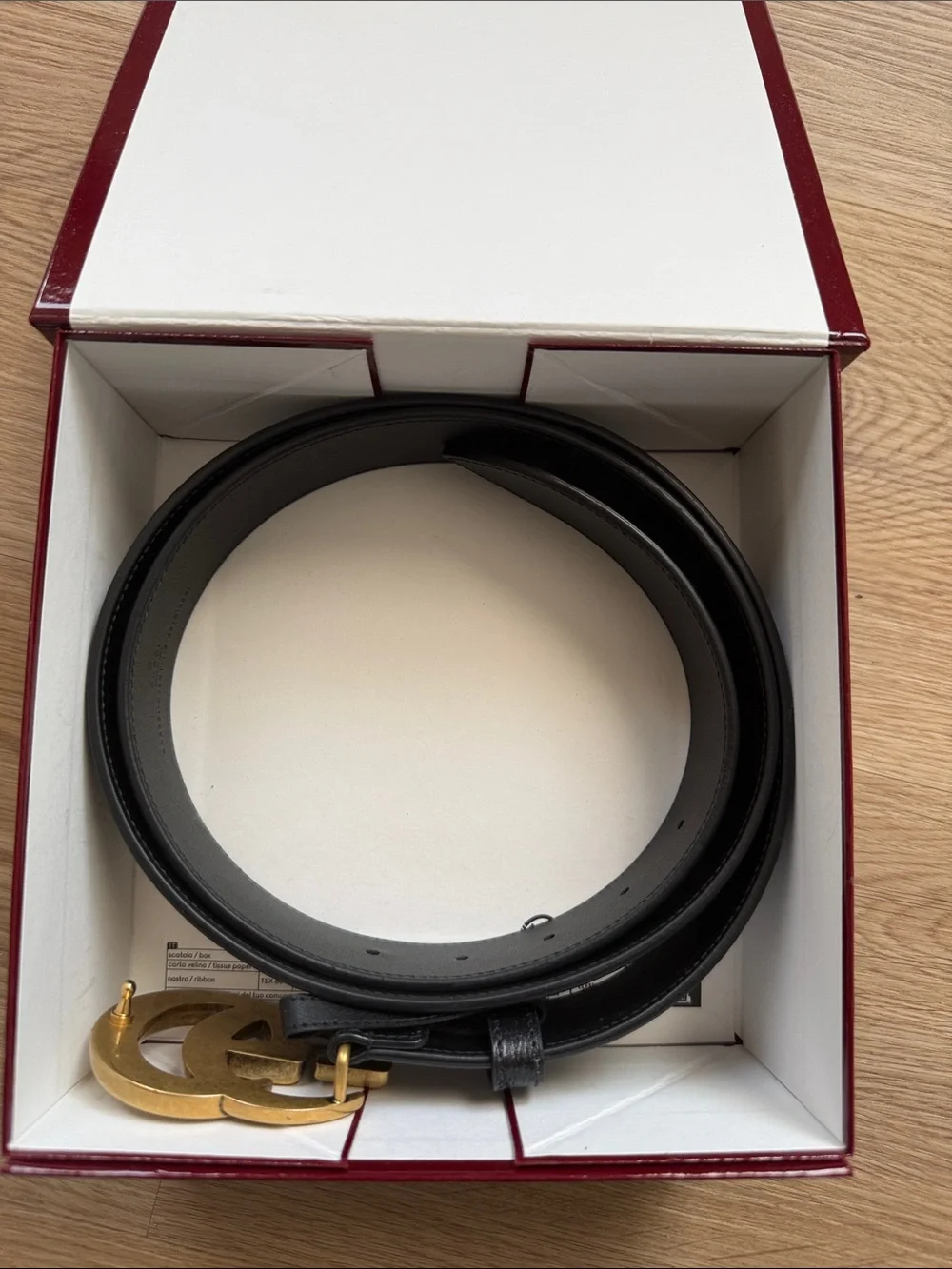 Gucci Black Leather Belt with Antique Gold Double G Buckle